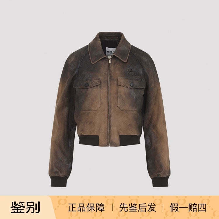 Miu Miu Women's Leather Jacket in Brown