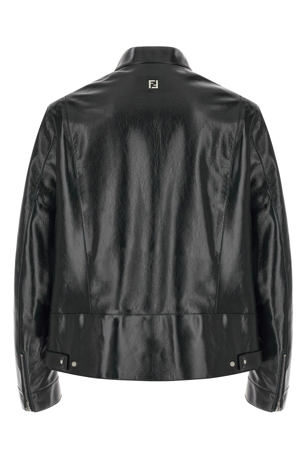 Fendi Men's Logo Leather Jacket in Blue