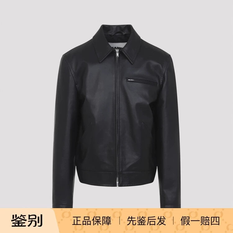Jil Sander Men's Leather Jacket in Black