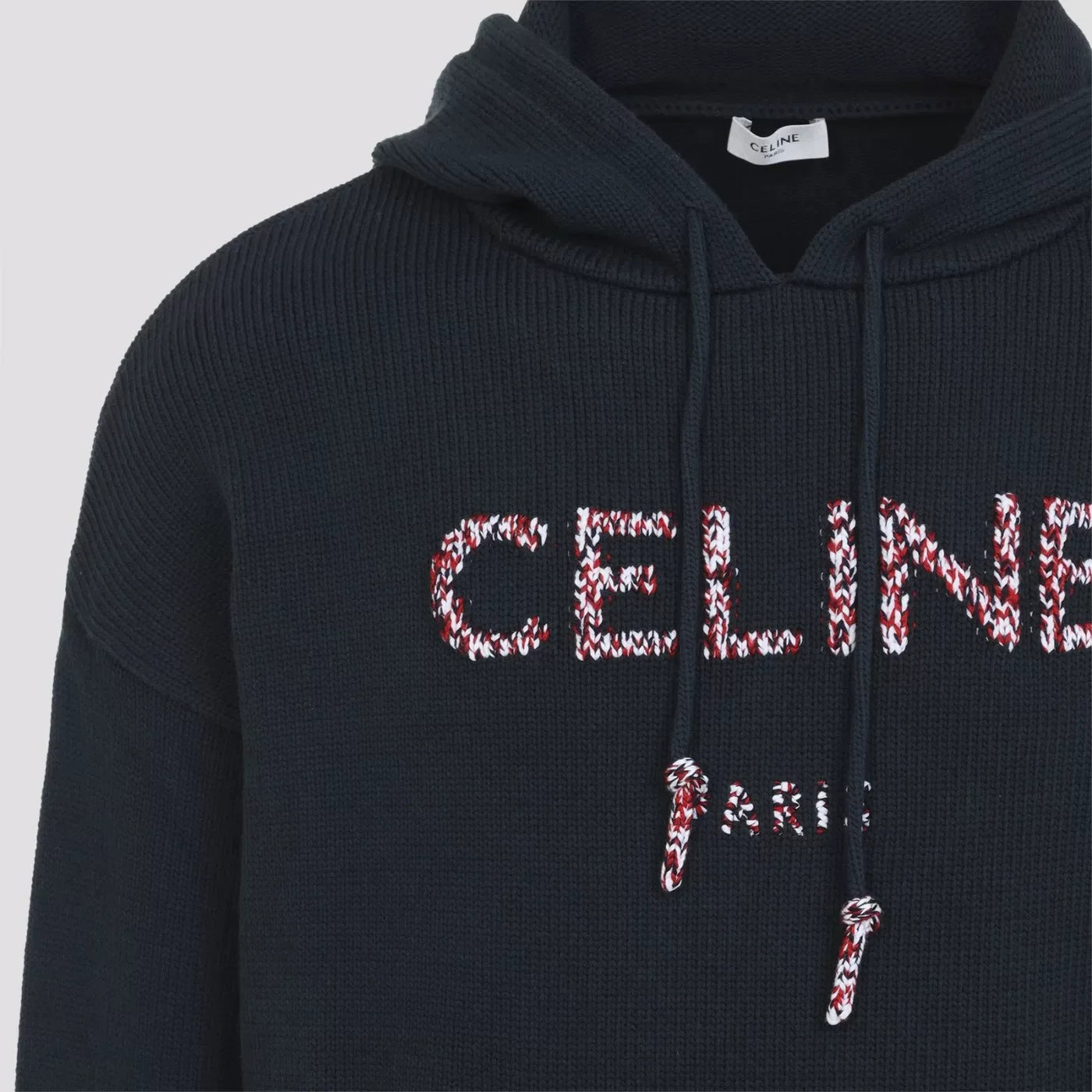 CELINE Men's Knit Cotton Nylon Hoodie in Blue