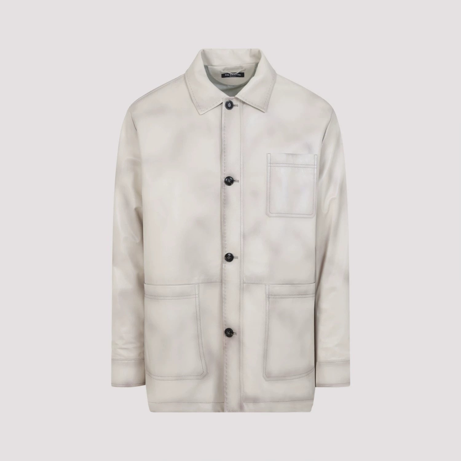Kiton Men's Leather Jacket in Beige