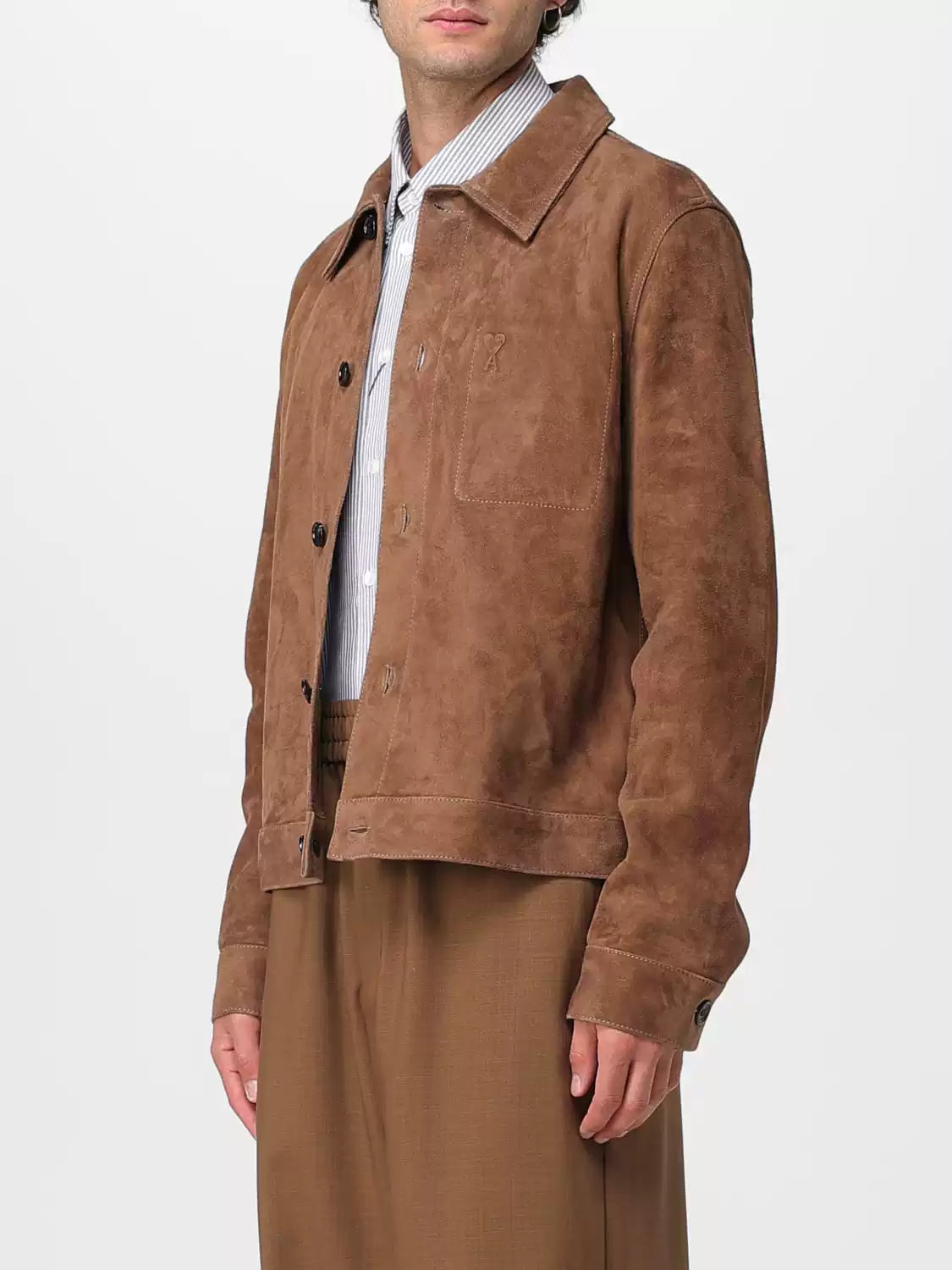 Ami Paris Men's Leather Jacket in Brown