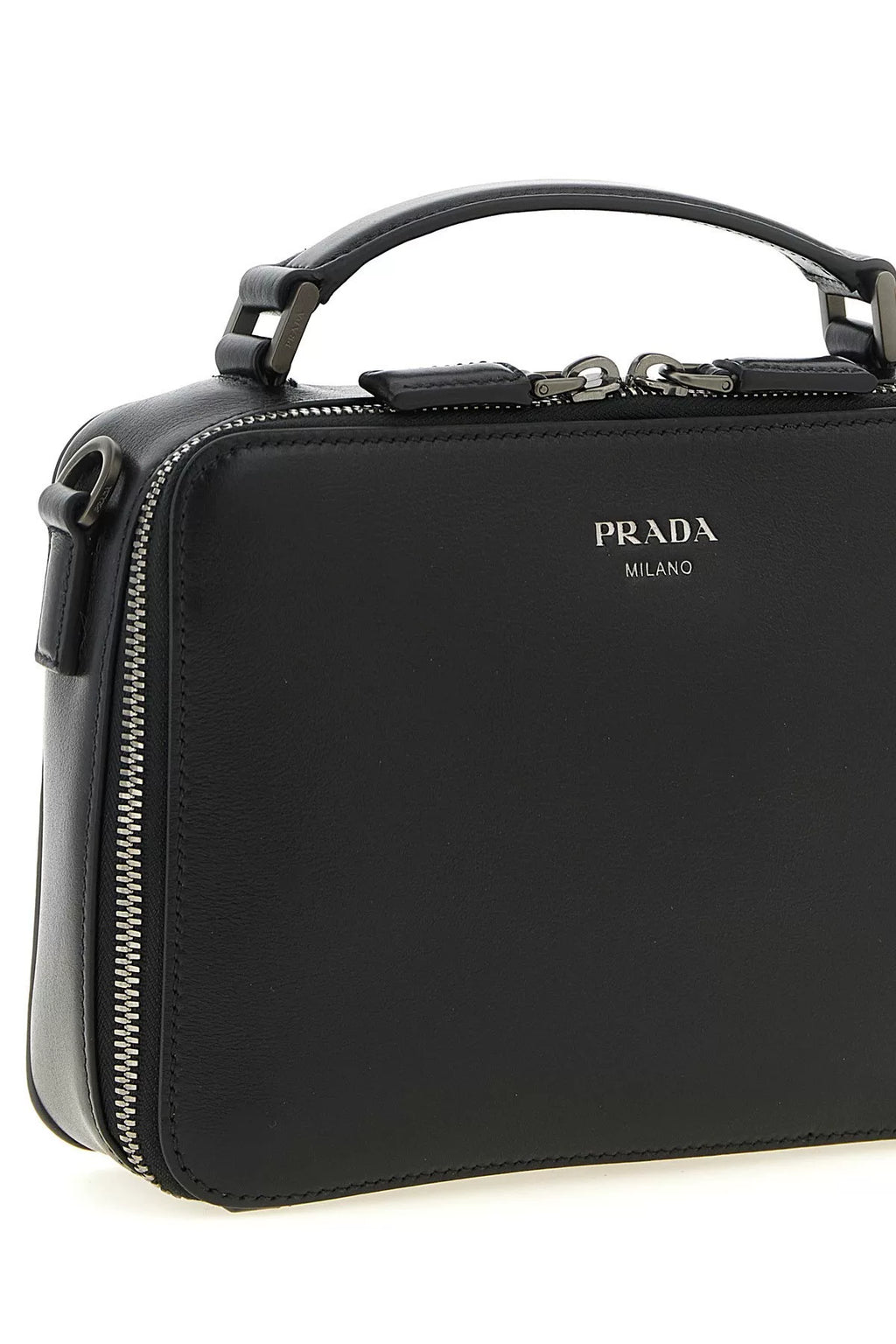 PRADA Men's Brique Leather Messenger Bag in Black