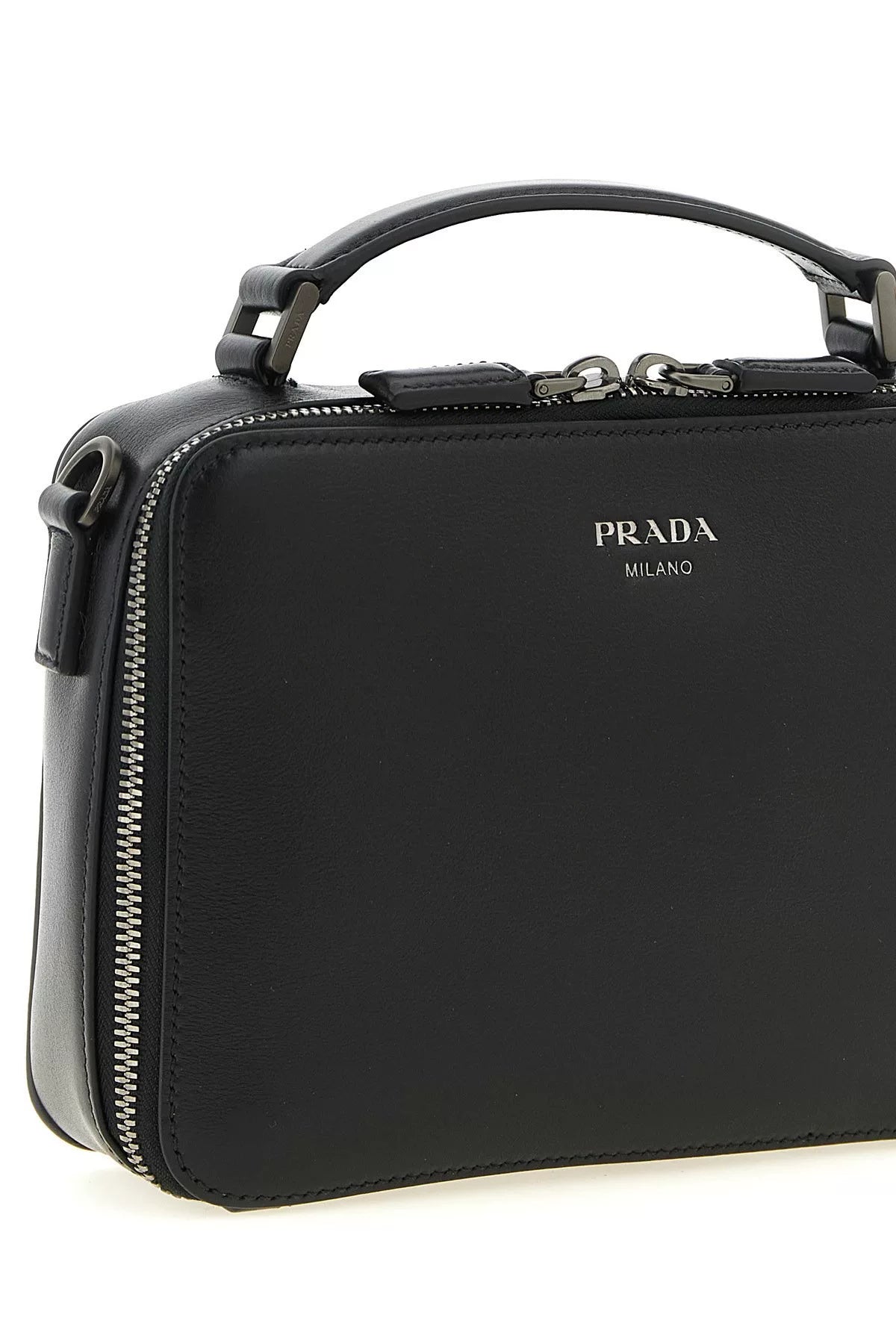 PRADA Men's Brique Leather Messenger Bag in Black