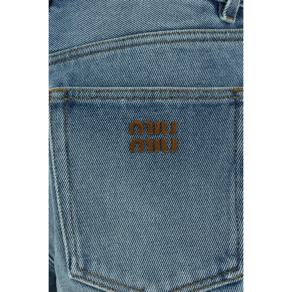 Miu Miu Women's Logo Shorts in Blue