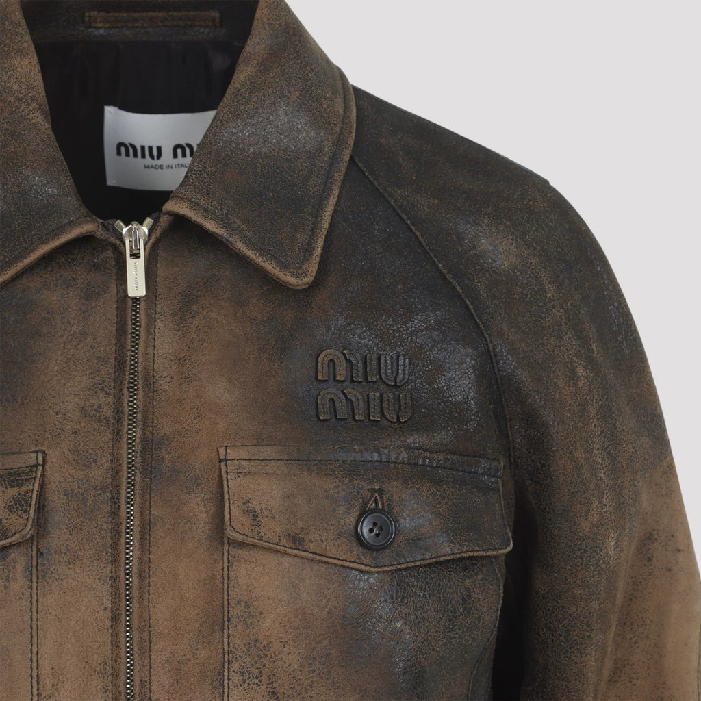 Miu Miu Women's Leather Jacket in Brown