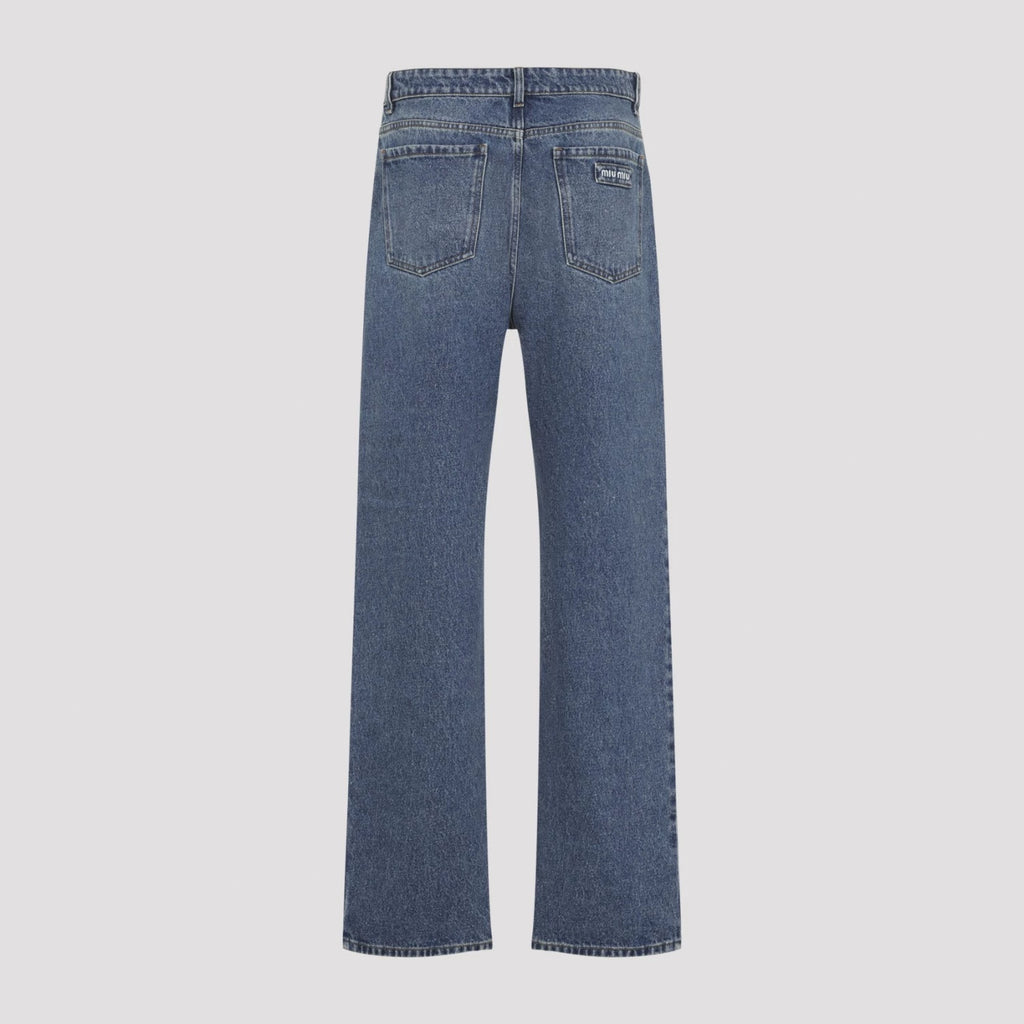 Miu Miu Women's Logo Jeans in Blue