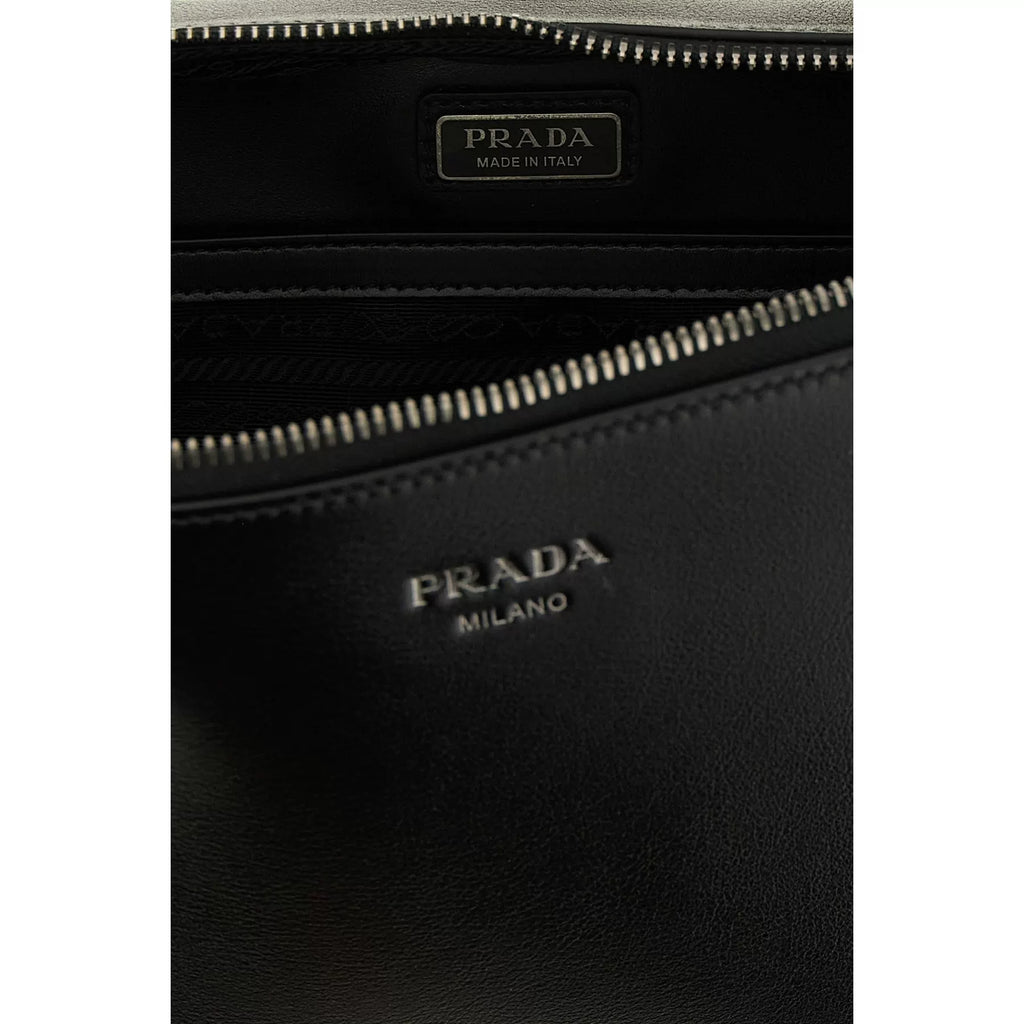 PRADA Men's Brique Leather Messenger Bag in Black
