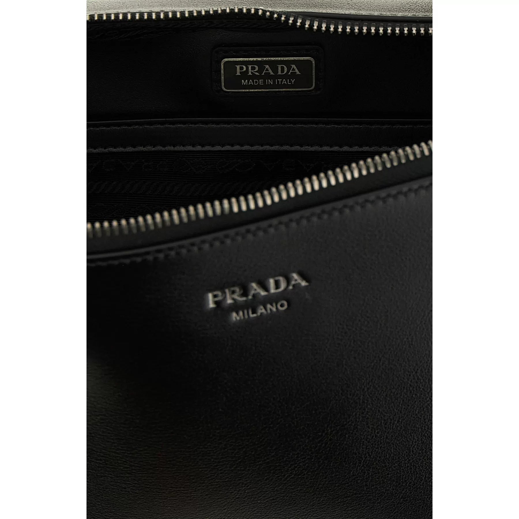PRADA Men's Brique Leather Messenger Bag in Black
