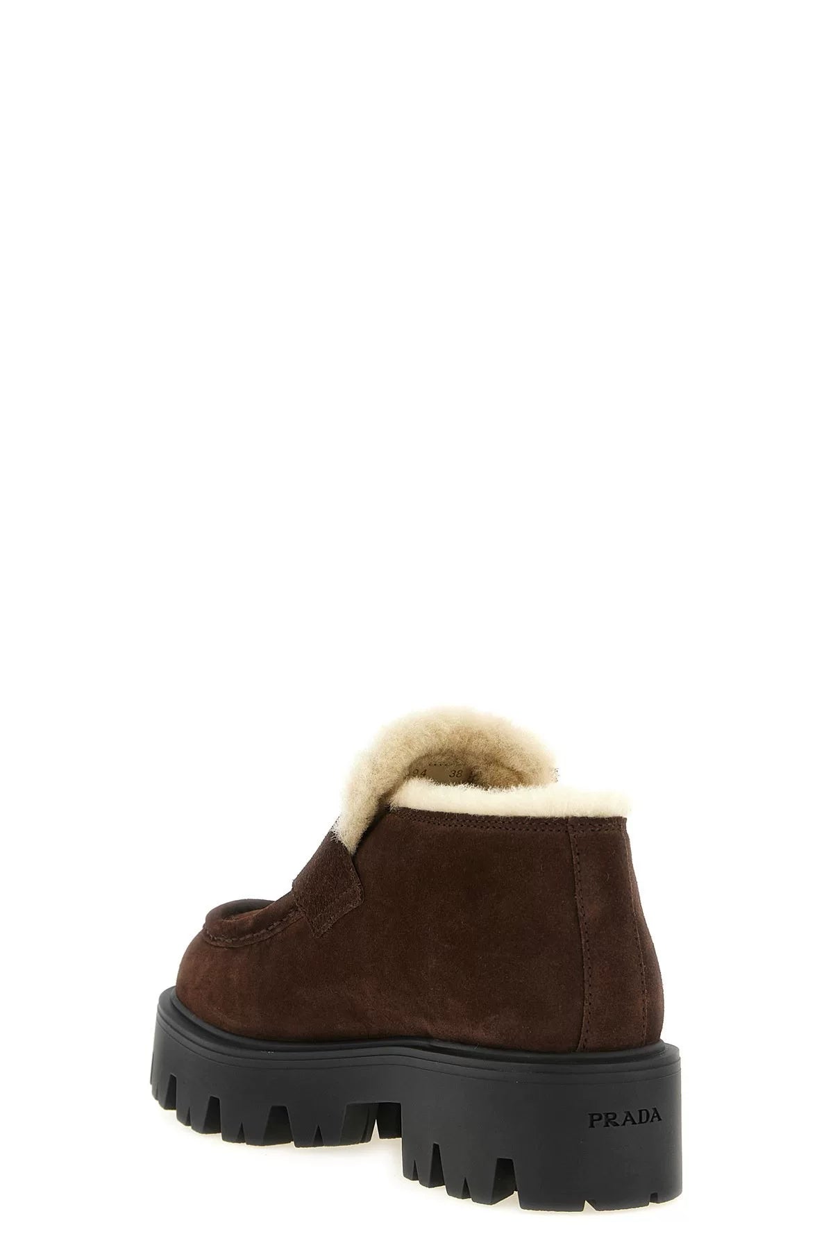 PRADA Women's Suede Wool Platform Loafers in Dark Brown