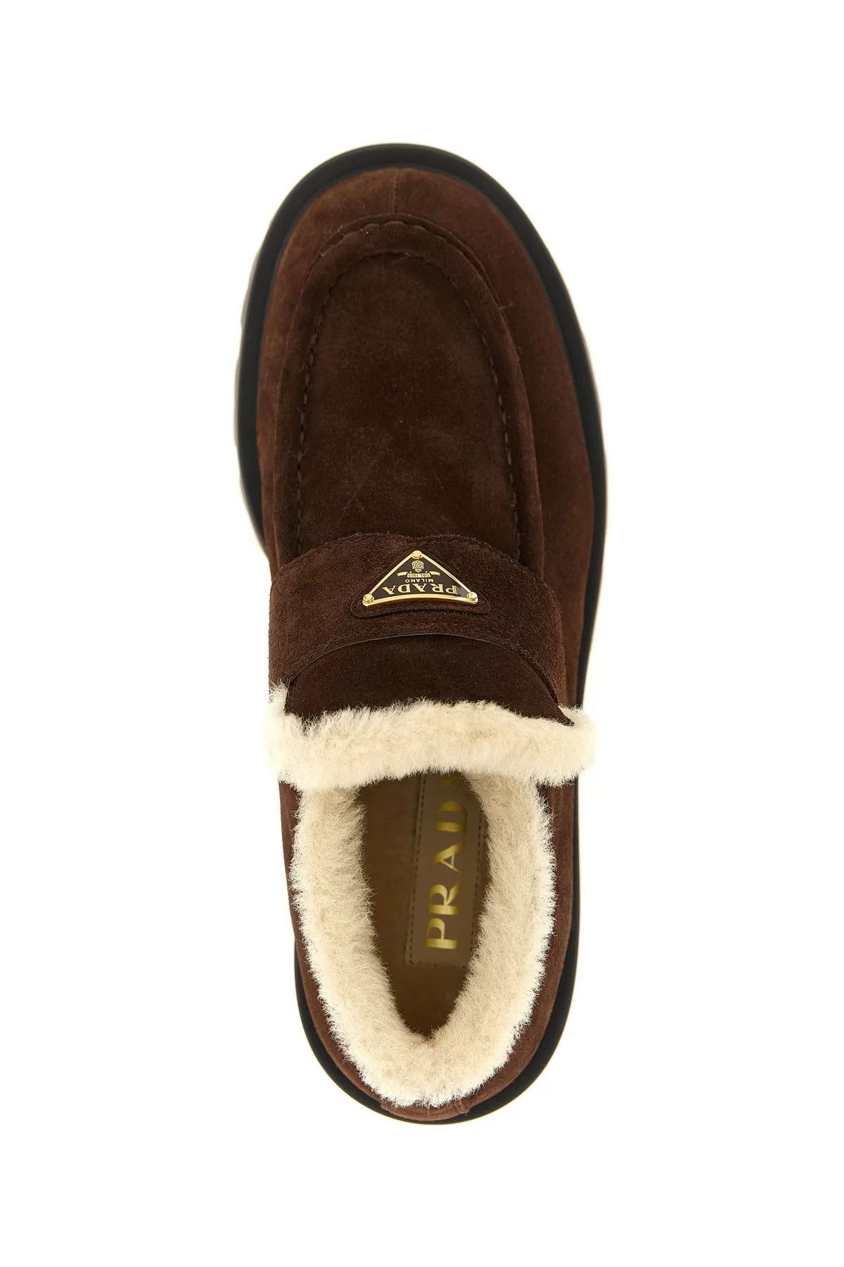 PRADA Women's Suede Wool Platform Loafers in Dark Brown