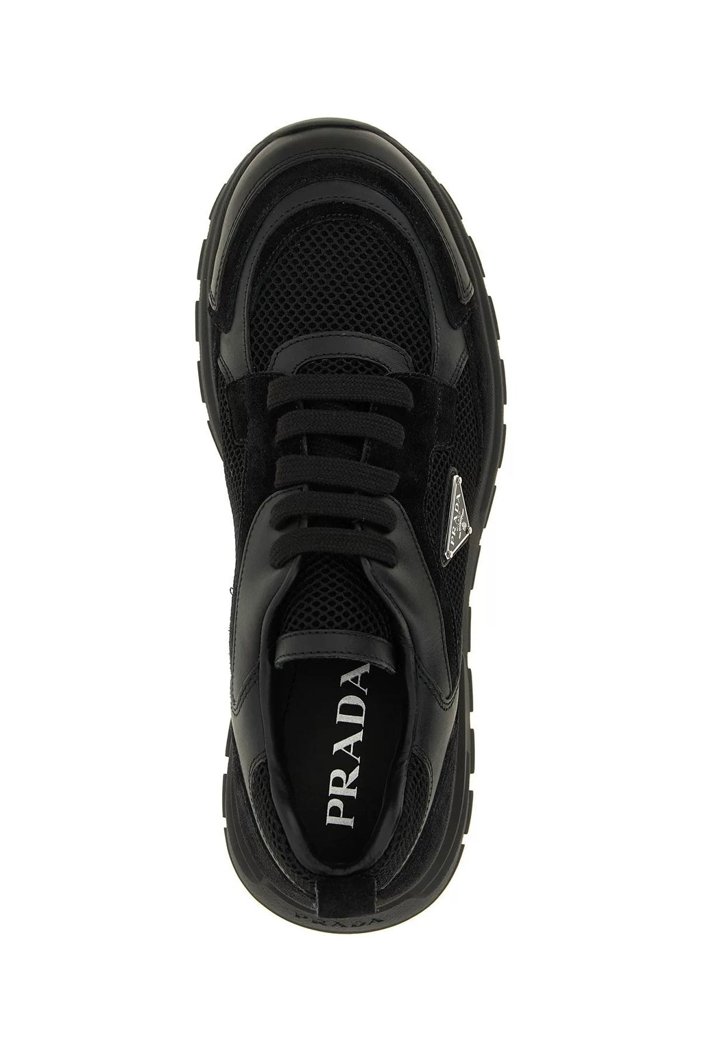 PRADA Men's Prax Mesh Leather Sneakers in Black