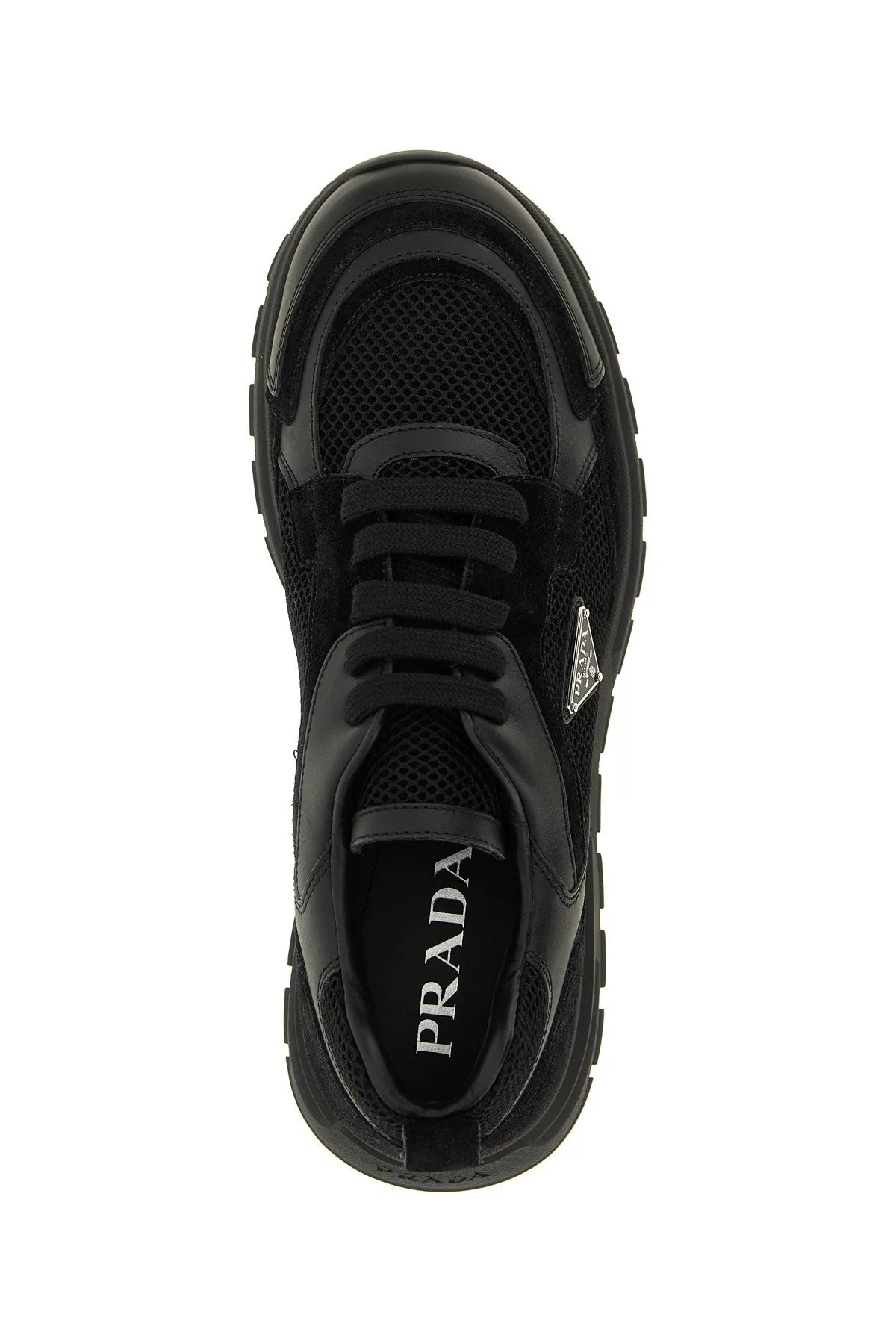PRADA Men's Prax Mesh Leather Sneakers in Black