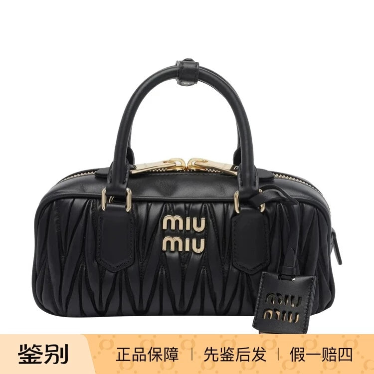 MIU MIU Women's Small Arcadie Leather Top Handle Bag in Black