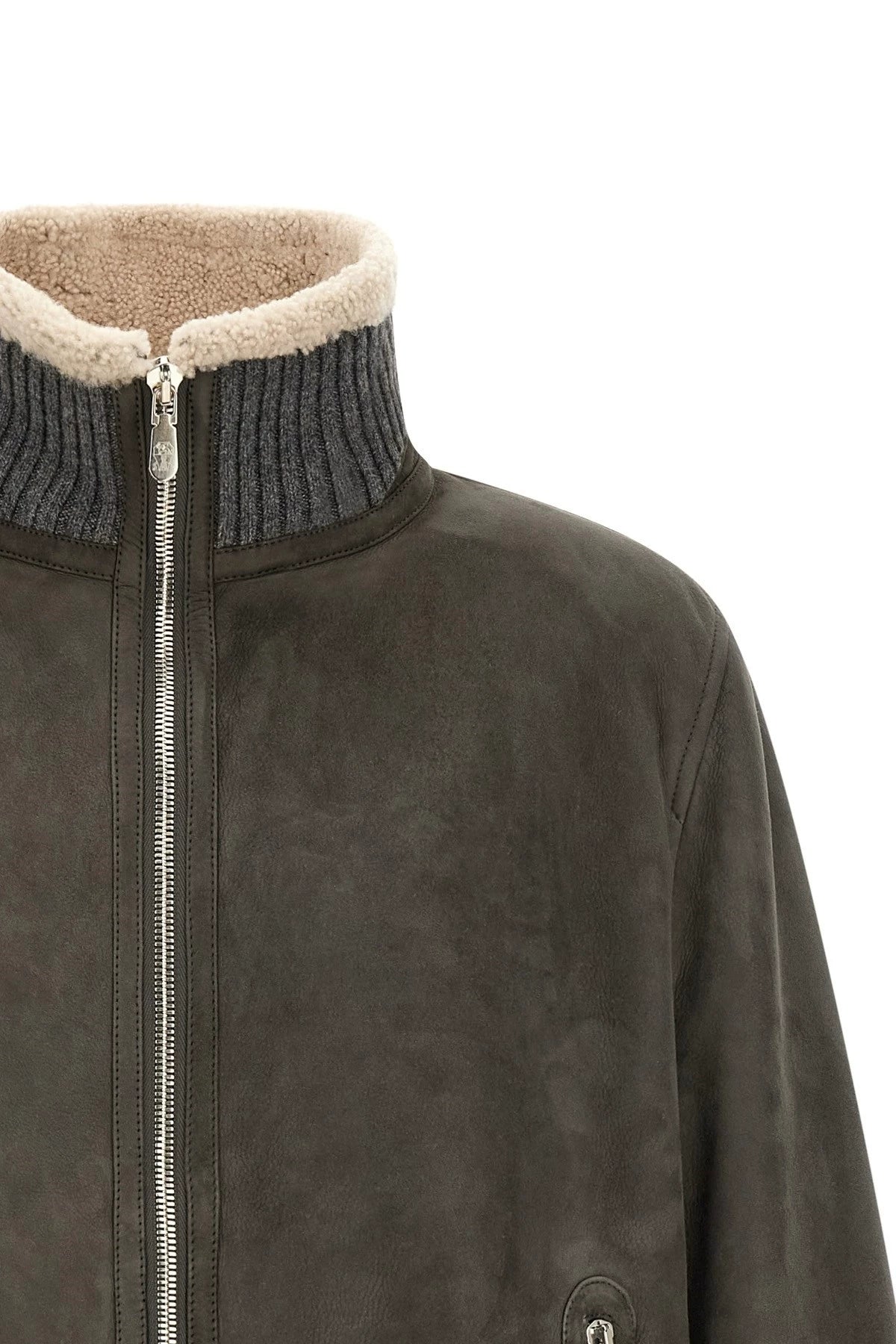 Brunello Cucinelli Men's Leather Jacket in Grey