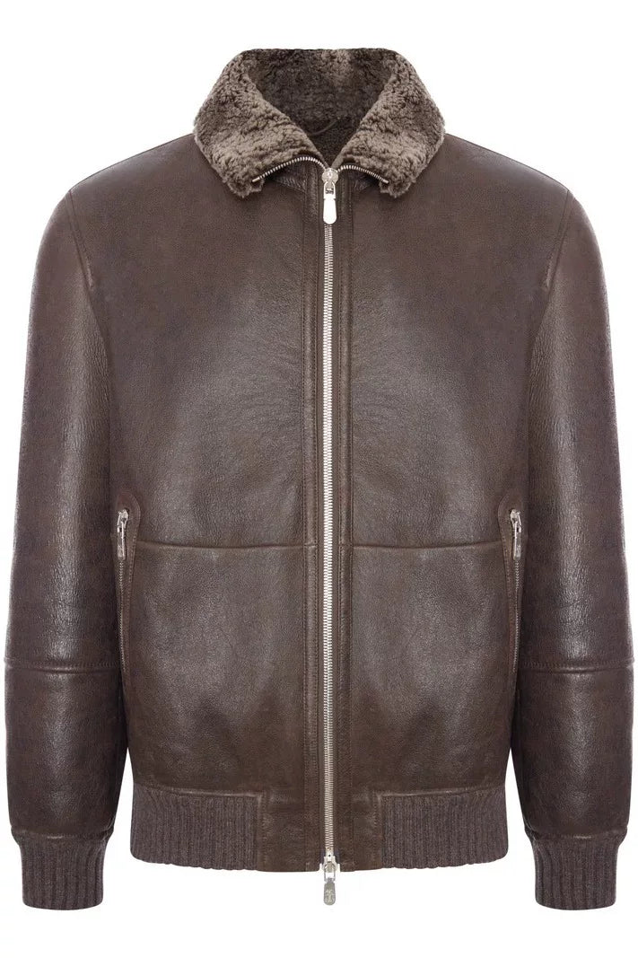 Brunello Cucinelli Men's Leather Jacket in Brown