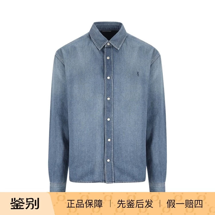 Saint Laurent Men's YSL Shirt in Blue