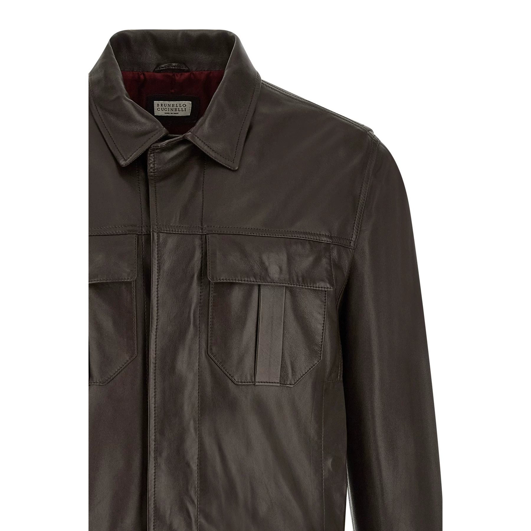Brunello Cucinelli Men's Leather Jacket in Brown