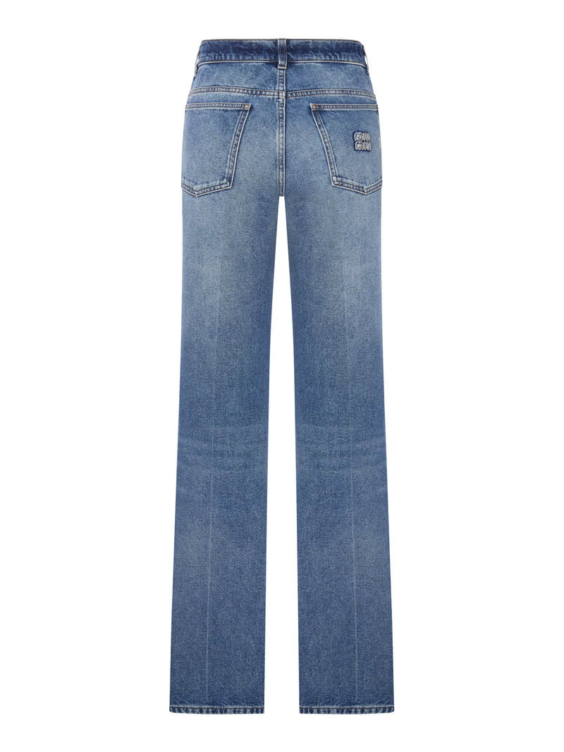 Miu Miu Women's Logo Jeans in Blue