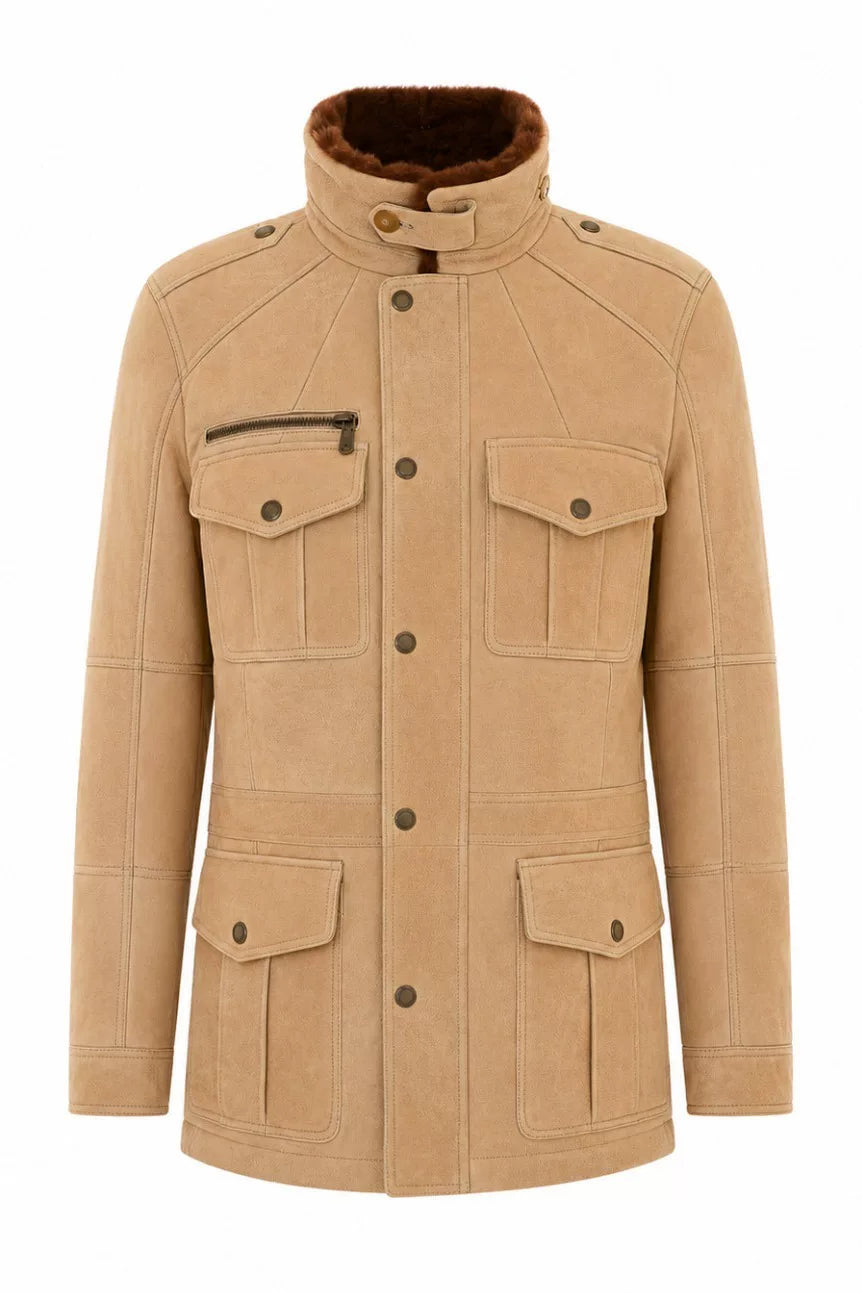 Brunello Cucinelli Men's Leather Jacket in Beige