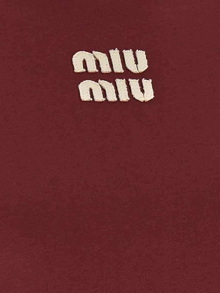 Miu Miu Women's Logo T-Shirt in Burgundy
