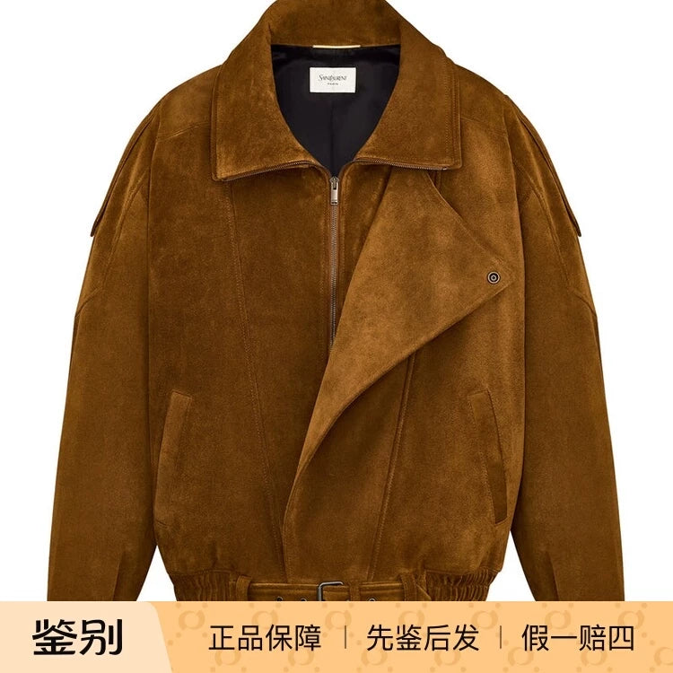 Saint Laurent Women's YSL Leather Jacket in Brown
