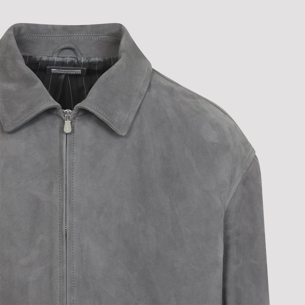Brunello Cucinelli Men's Leather Jacket in Grey