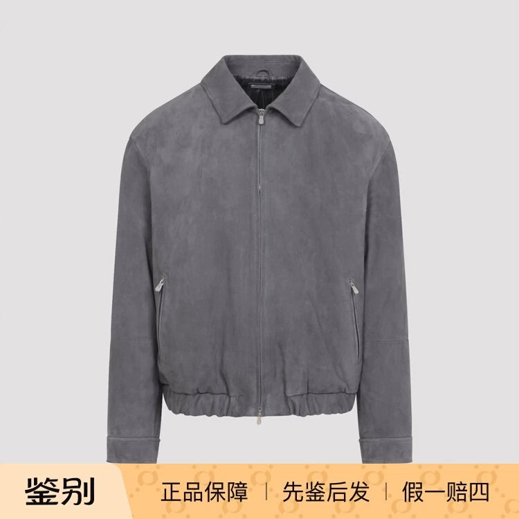 Brunello Cucinelli Men's Leather Jacket in Grey