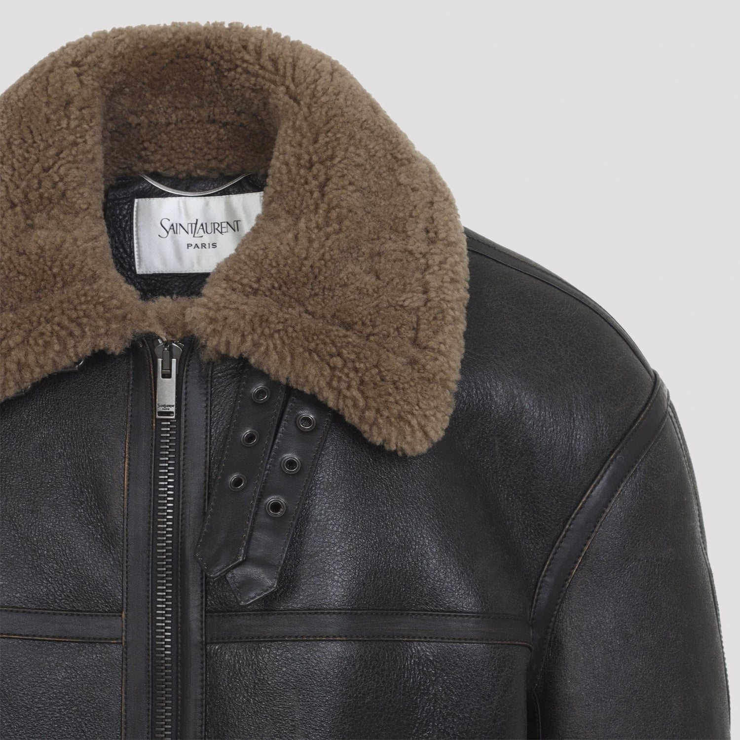 Saint Laurent Men's YSL Leather Jacket in Black
