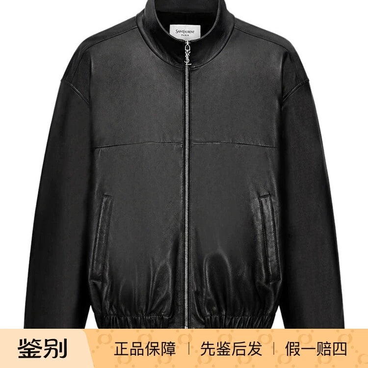 Saint Laurent Men's YSL Leather Jacket in Black