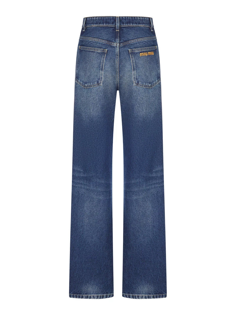 Miu Miu Women's Logo Jeans in Blue