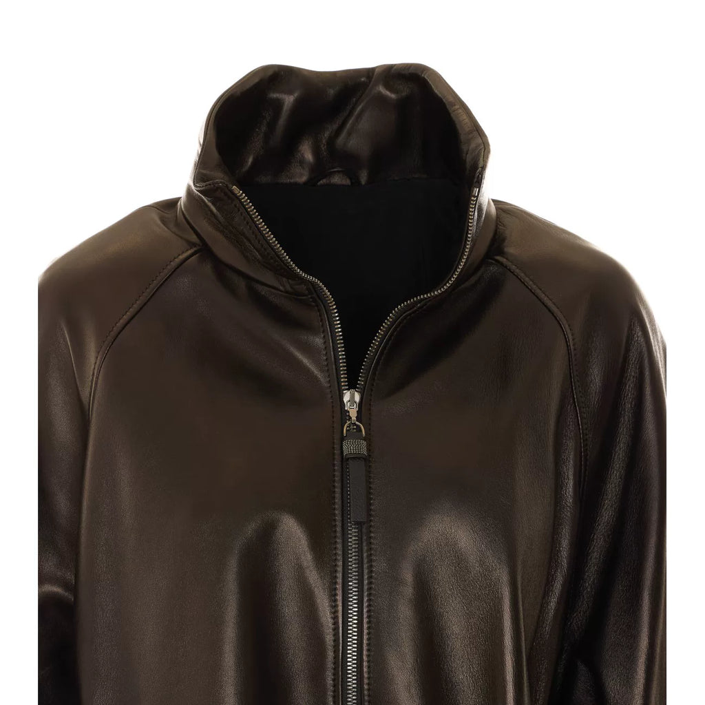 Brunello Cucinelli Women's Leather Jacket in Black
