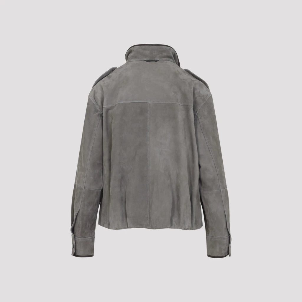 Brunello Cucinelli Women's Leather Jacket in Grey