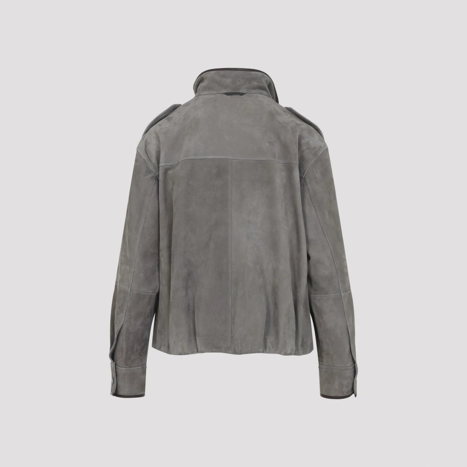 Brunello Cucinelli Women's Leather Jacket in Grey
