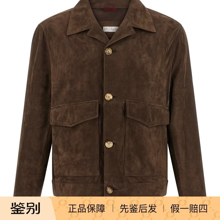 Brunello Cucinelli Men's Leather Jacket in Brown