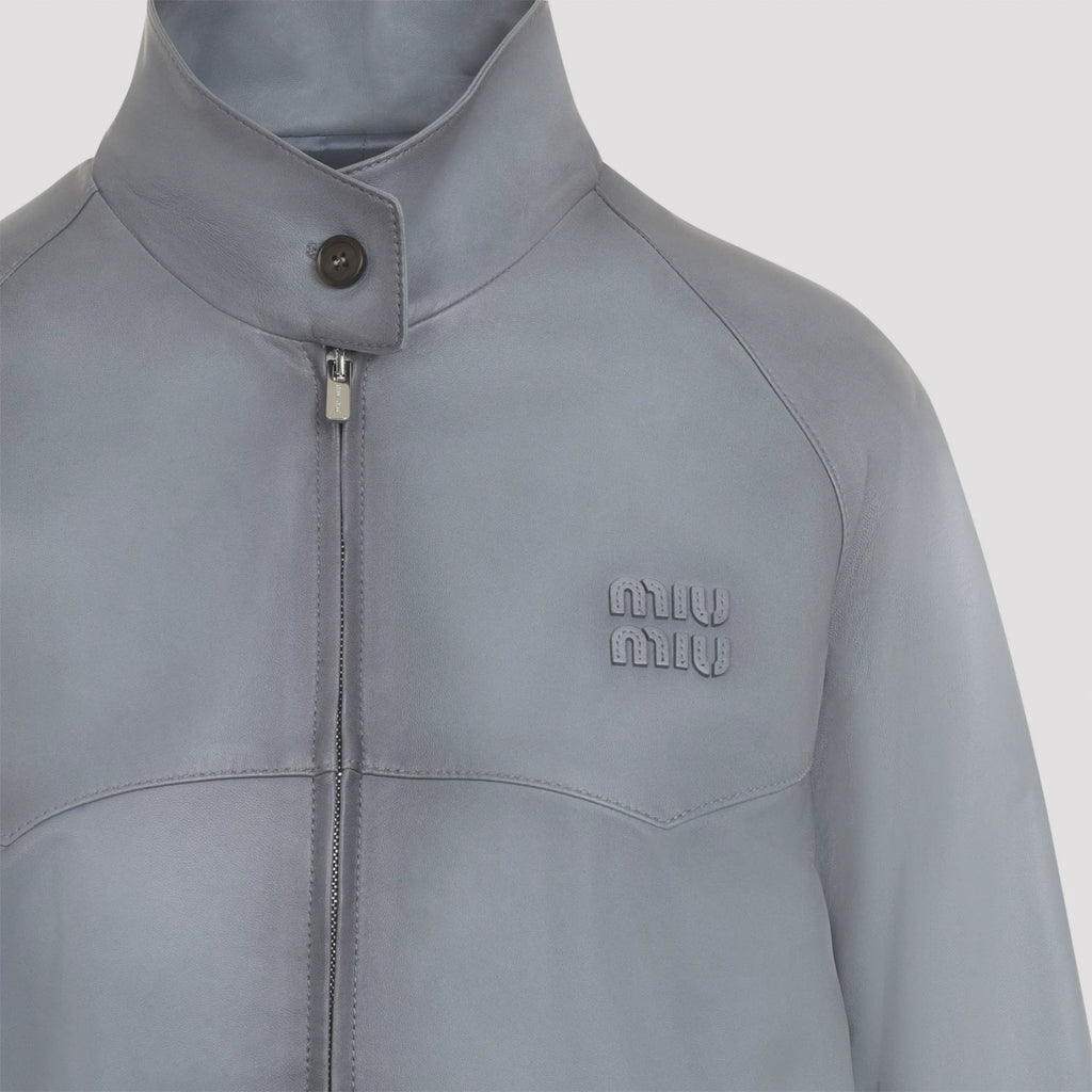 Miu Miu Women's Leather Jacket in Blue