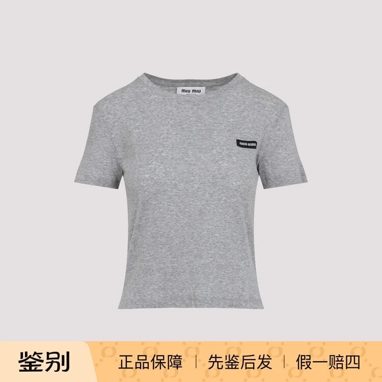 Miu Miu Women's Logo T-Shirt in Grey