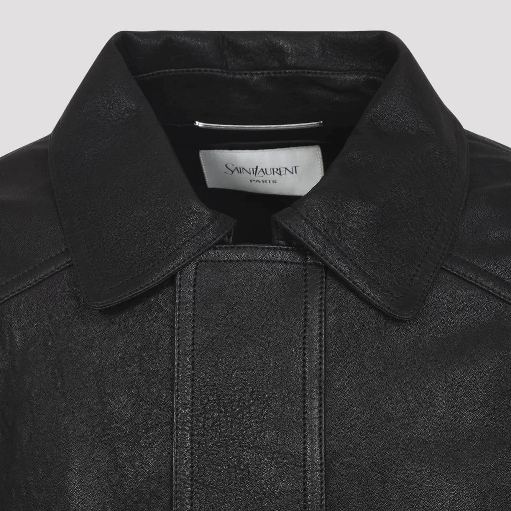 Saint Laurent Men's YSL Leather Jacket in Black