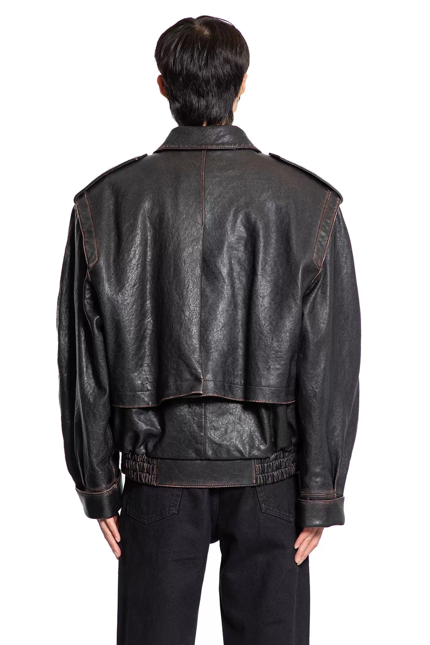 Saint Laurent Men's YSL Leather Jacket in Brown