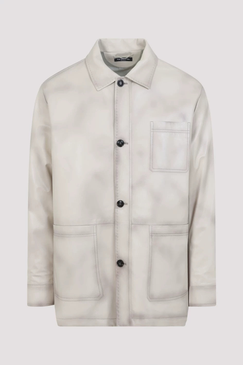 Kiton Men's Leather Jacket in Beige