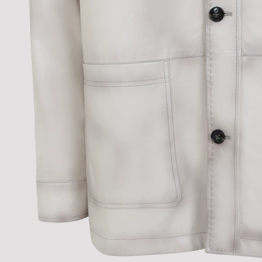 Kiton Men's Leather Jacket in Beige