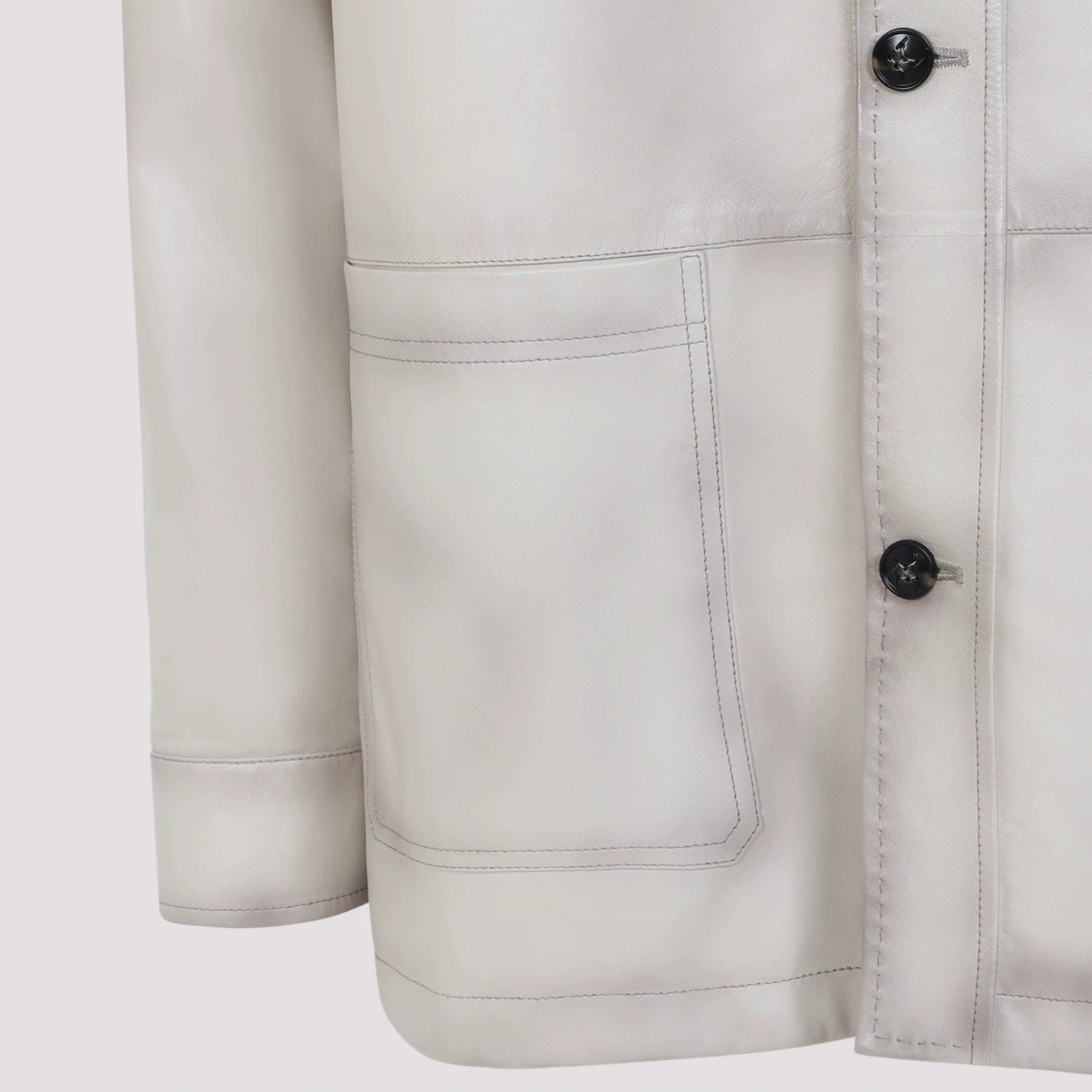 Kiton Men's Leather Jacket in Beige