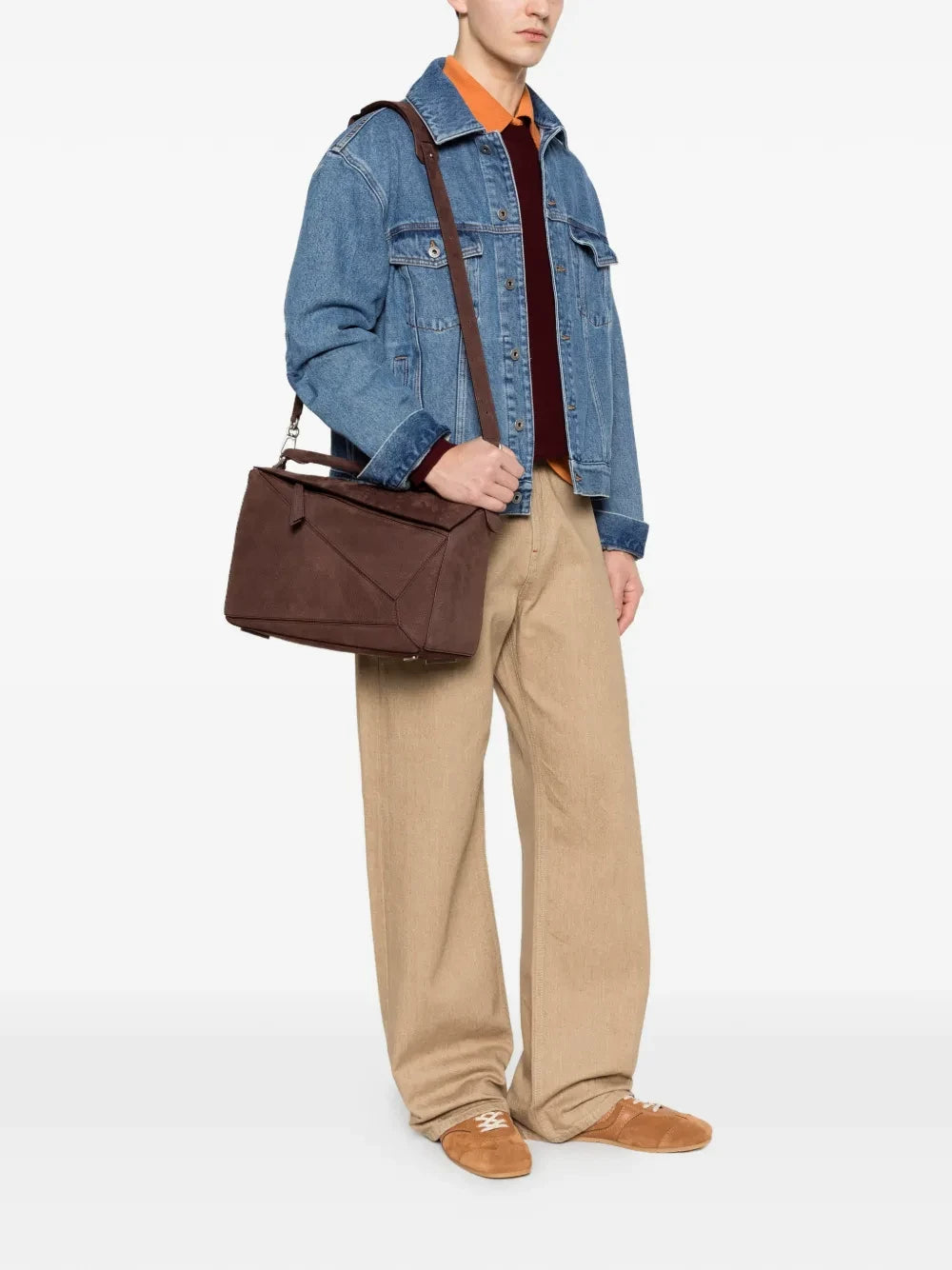 Loewe Men's Puzzle Large Shoulder Bag in Brown