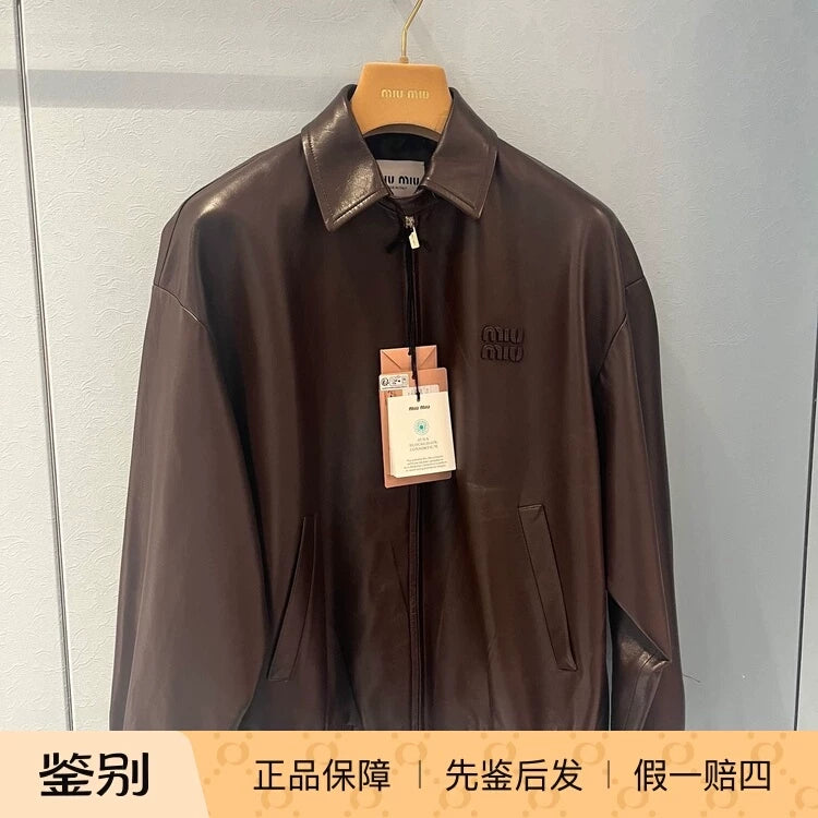 Miu Miu Women's Leather Jacket in Brown