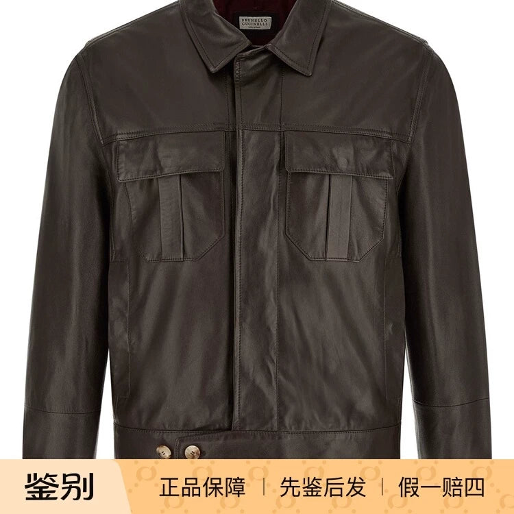 Brunello Cucinelli Men's Leather Jacket in Brown