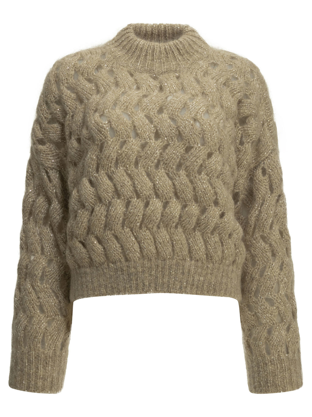 Brunello Cucinelli Women's Zigzag Cable Sweater in Beige