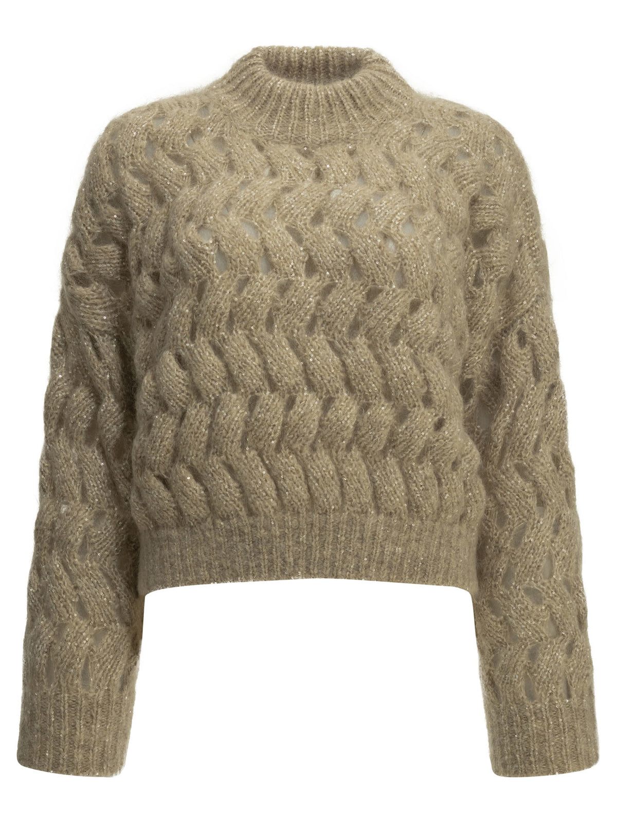 Brunello Cucinelli Women's Zigzag Cable Sweater in Beige
