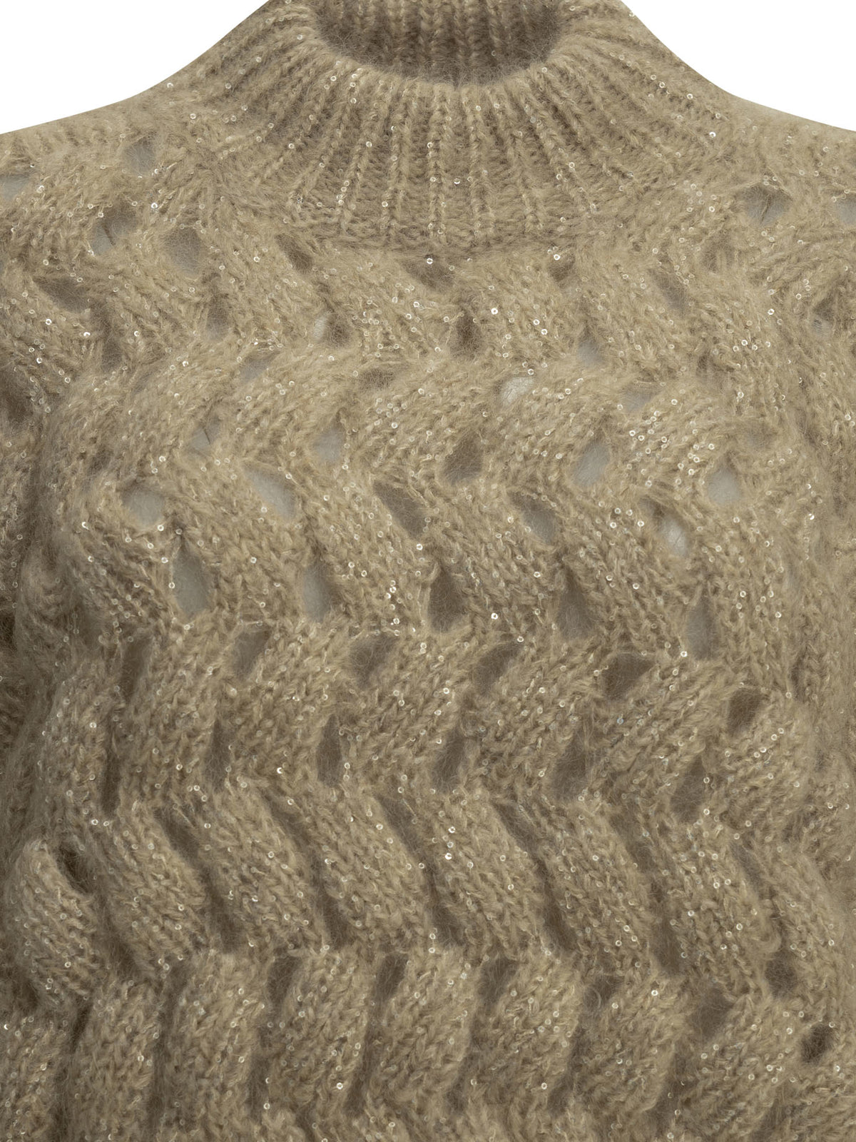Brunello Cucinelli Women's Zigzag Cable Sweater in Beige