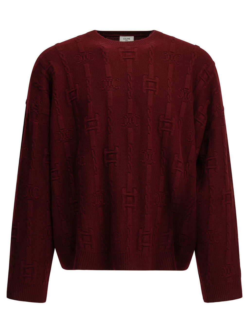 Celine Men's Triomphe Cashmere Sweater in Bordeaux