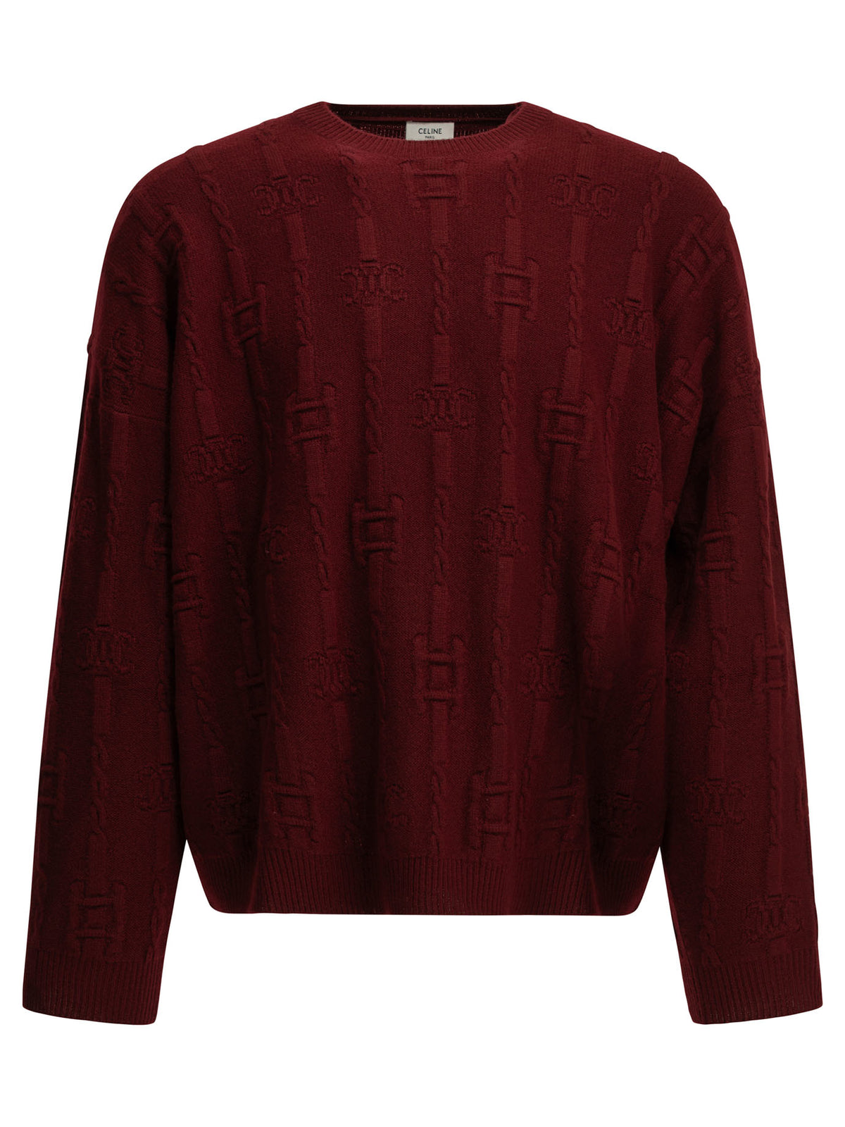 Celine Men's Triomphe Cashmere Sweater in Bordeaux